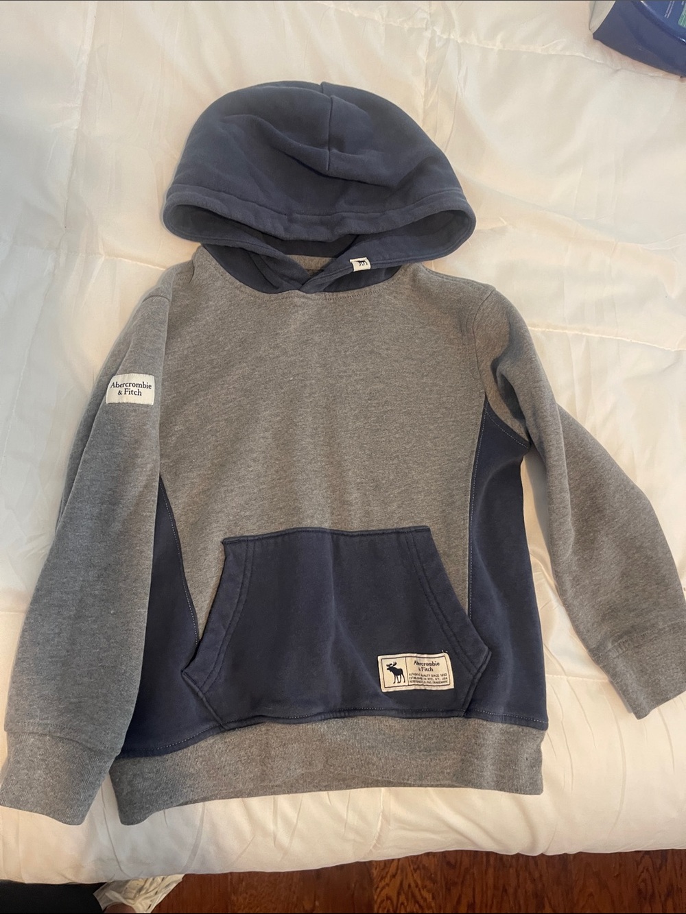 Abercrombie & Fitch Gray and Navy Hooded Pullover Sweatshirt